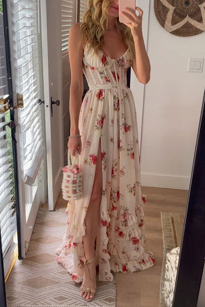 Mona | Lang kjole med blomsterprint