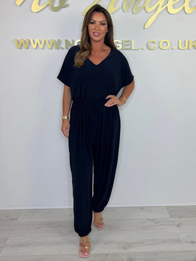 Elsa | Bomulds jumpsuit med V-hals og bindebånd