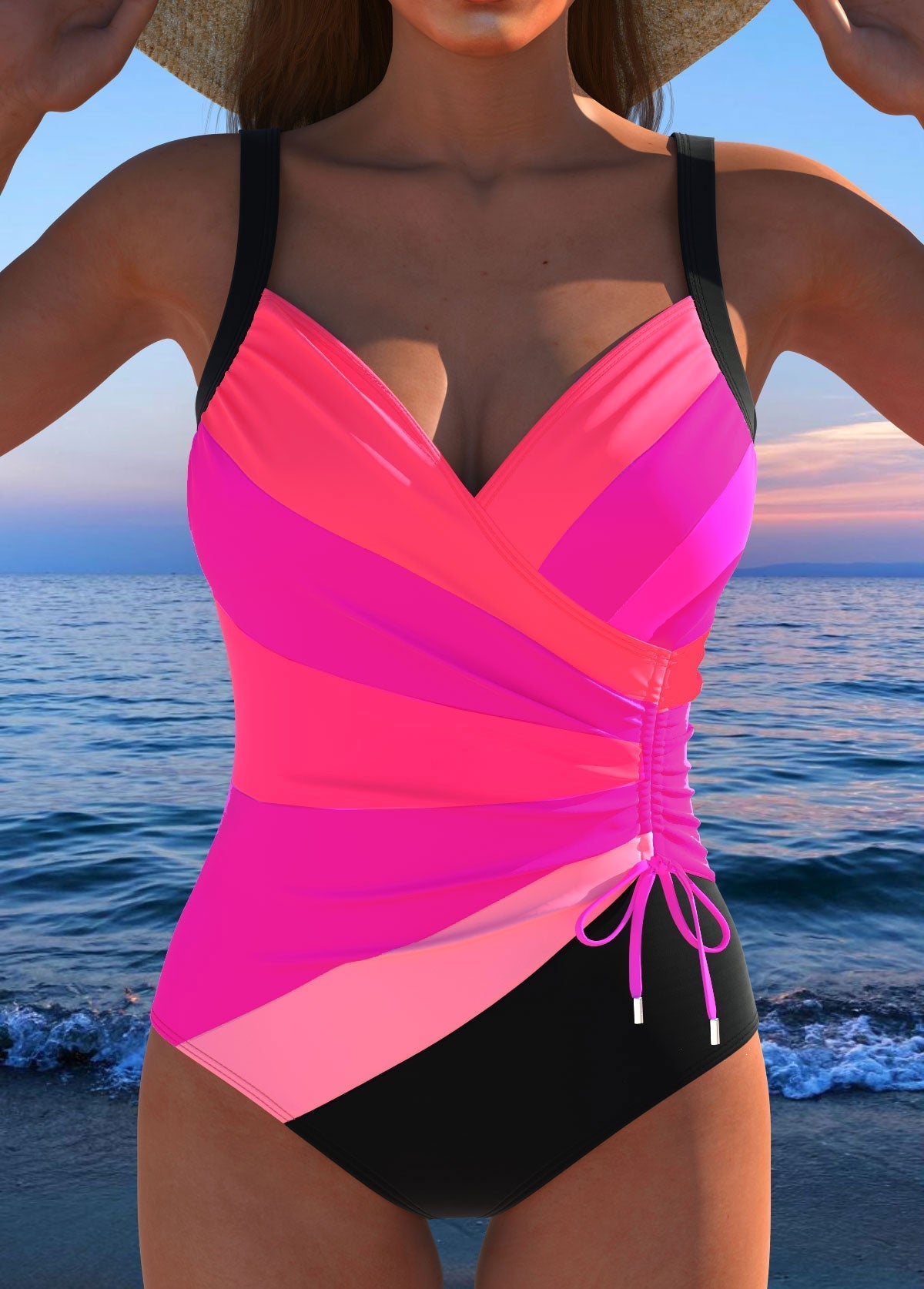 Rosa | Luksus badedragt med surplice og farverigt print